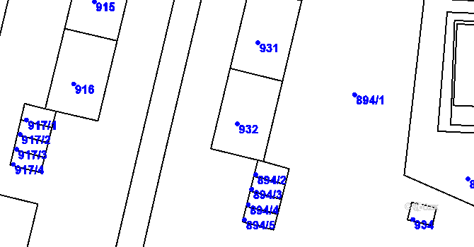 Parcela st. 932 v KÚ Nýřany, Katastrální mapa