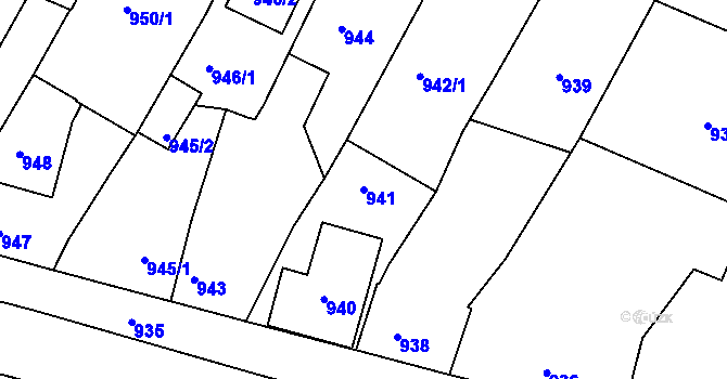 Parcela st. 941 v KÚ Nýřany, Katastrální mapa