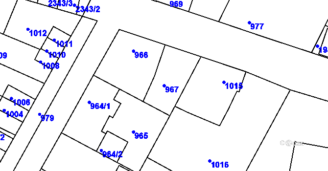 Parcela st. 967 v KÚ Nýřany, Katastrální mapa