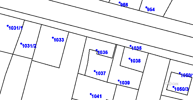 Parcela st. 1036 v KÚ Nýřany, Katastrální mapa