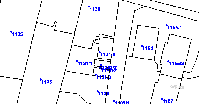 Parcela st. 1131/4 v KÚ Nýřany, Katastrální mapa