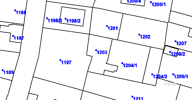 Parcela st. 1203 v KÚ Nýřany, Katastrální mapa