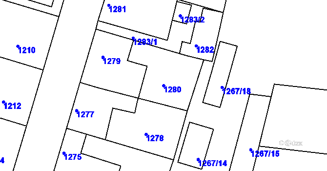 Parcela st. 1280 v KÚ Nýřany, Katastrální mapa