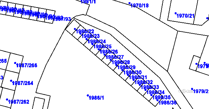 Parcela st. 1986/27 v KÚ Nýřany, Katastrální mapa