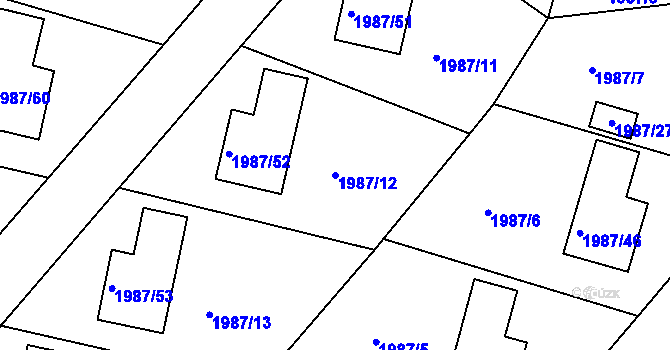 Parcela st. 1987/12 v KÚ Nýřany, Katastrální mapa