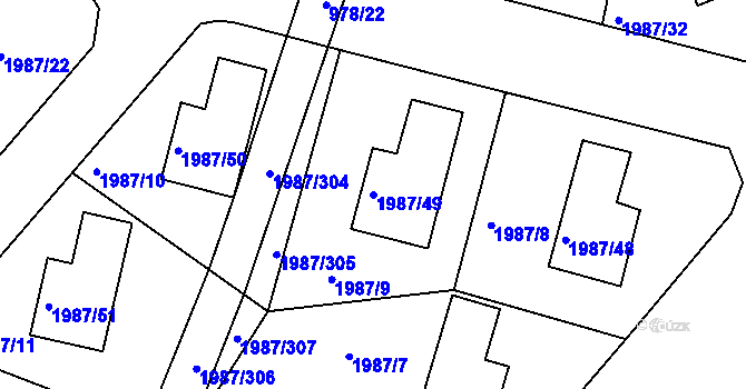 Parcela st. 1987/49 v KÚ Nýřany, Katastrální mapa