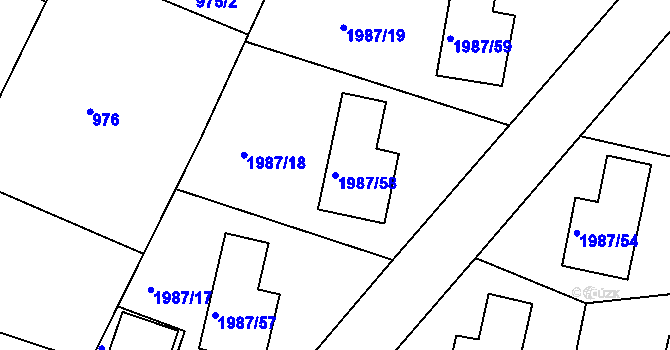 Parcela st. 1987/58 v KÚ Nýřany, Katastrální mapa