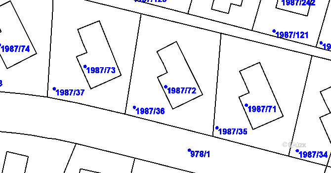 Parcela st. 1987/72 v KÚ Nýřany, Katastrální mapa