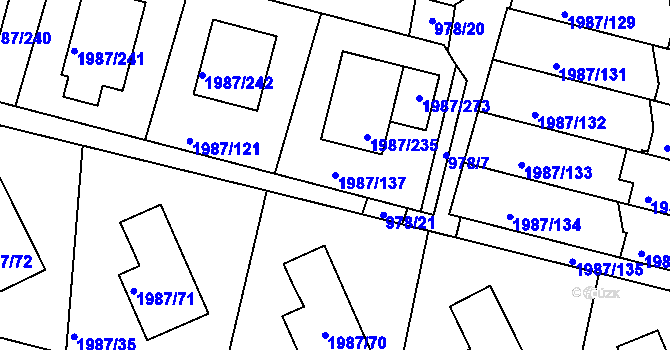 Parcela st. 1987/137 v KÚ Nýřany, Katastrální mapa