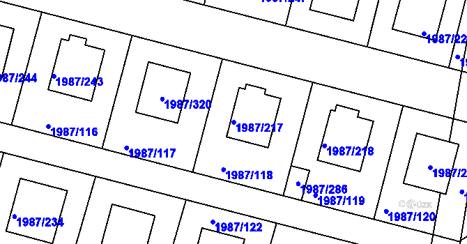 Parcela st. 1987/217 v KÚ Nýřany, Katastrální mapa
