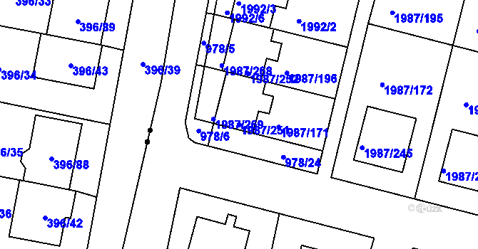 Parcela st. 1987/251 v KÚ Nýřany, Katastrální mapa