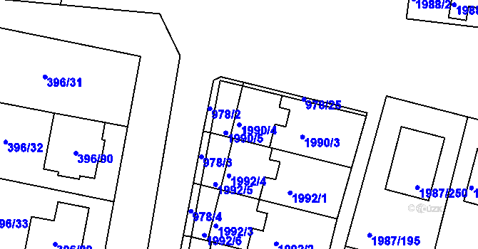 Parcela st. 1990/4 v KÚ Nýřany, Katastrální mapa