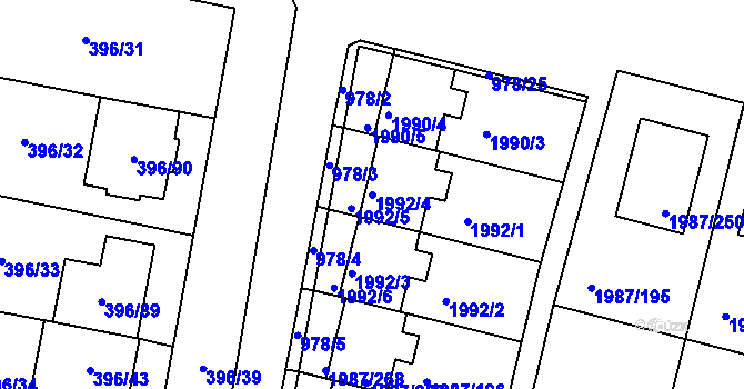 Parcela st. 1992/4 v KÚ Nýřany, Katastrální mapa