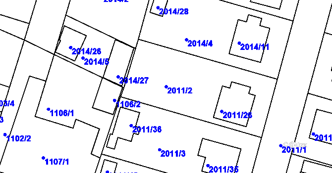 Parcela st. 2011/2 v KÚ Nýřany, Katastrální mapa