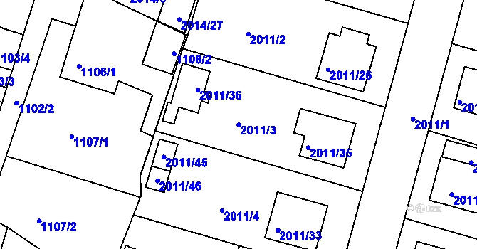 Parcela st. 2011/3 v KÚ Nýřany, Katastrální mapa