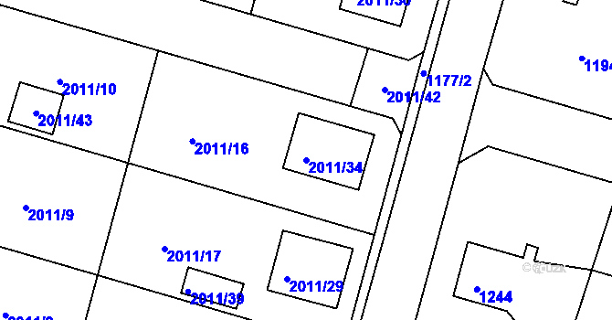 Parcela st. 2011/34 v KÚ Nýřany, Katastrální mapa