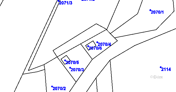Parcela st. 2070/6 v KÚ Nýřany, Katastrální mapa