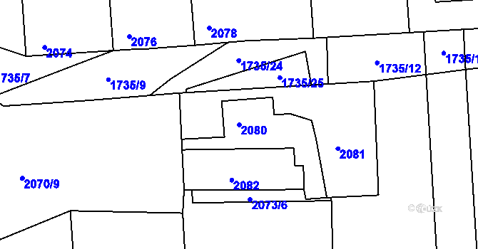 Parcela st. 2080 v KÚ Nýřany, Katastrální mapa