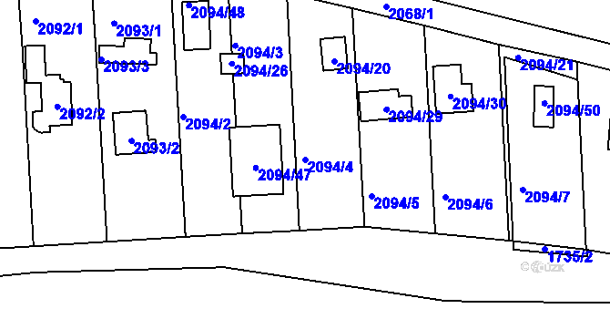Parcela st. 2094/4 v KÚ Nýřany, Katastrální mapa