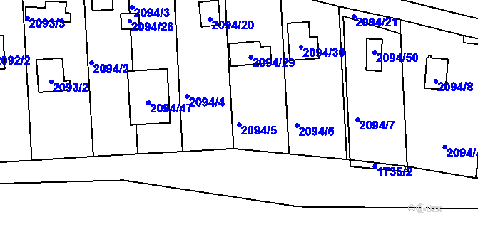 Parcela st. 2094/5 v KÚ Nýřany, Katastrální mapa