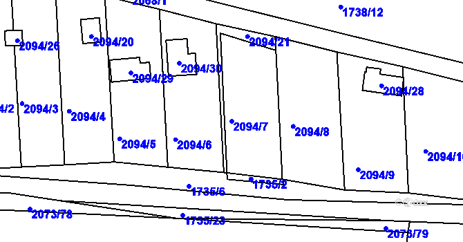 Parcela st. 2094/7 v KÚ Nýřany, Katastrální mapa
