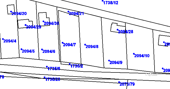 Parcela st. 2094/8 v KÚ Nýřany, Katastrální mapa