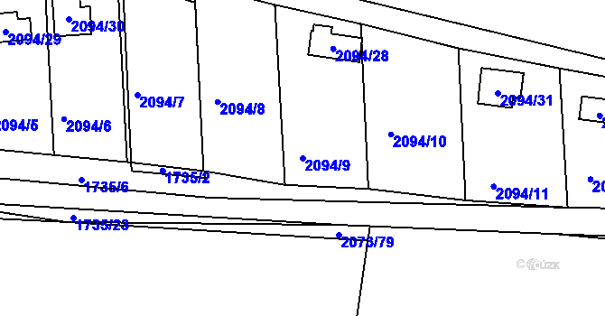 Parcela st. 2094/9 v KÚ Nýřany, Katastrální mapa