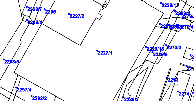 Parcela st. 2227/1 v KÚ Nýřany, Katastrální mapa