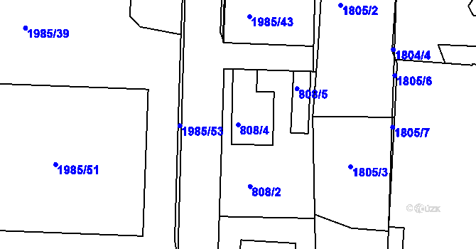 Parcela st. 808/4 v KÚ Nýřany, Katastrální mapa