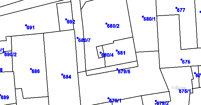 Parcela st. 680/4 v KÚ Nýřany, Katastrální mapa