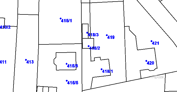 Parcela st. 418/2 v KÚ Nýřany, Katastrální mapa