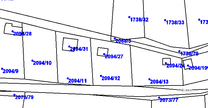 Parcela st. 2094/27 v KÚ Nýřany, Katastrální mapa