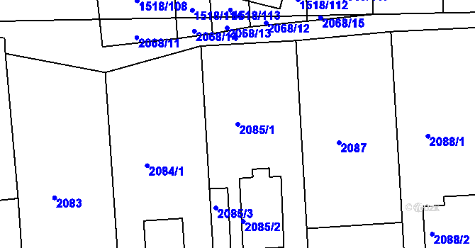 Parcela st. 2085/1 v KÚ Nýřany, Katastrální mapa