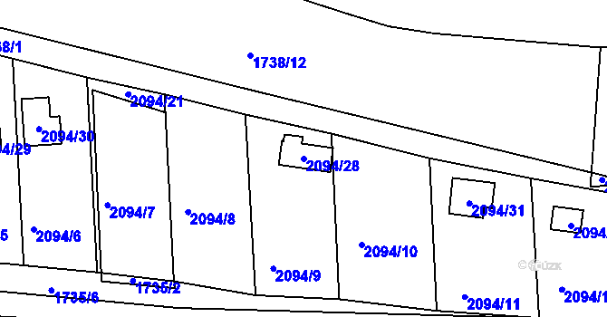Parcela st. 2094/28 v KÚ Nýřany, Katastrální mapa