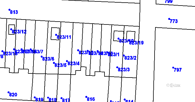 Parcela st. 823/13 v KÚ Nýřany, Katastrální mapa
