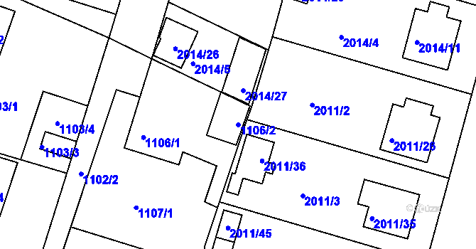Parcela st. 1106/2 v KÚ Nýřany, Katastrální mapa