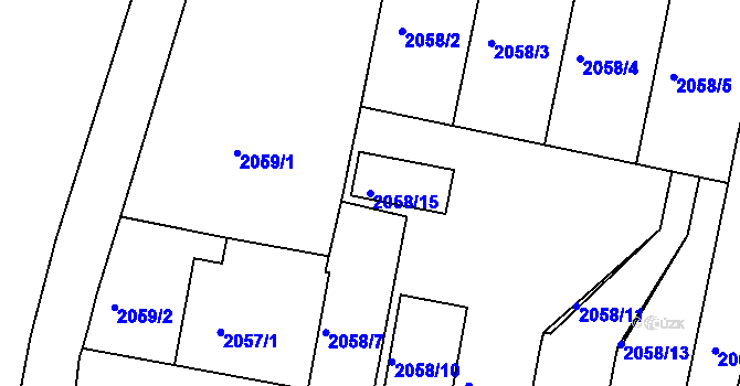Parcela st. 2058/15 v KÚ Nýřany, Katastrální mapa