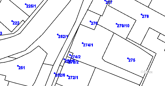 Parcela st. 274/1 v KÚ Nýřany, Katastrální mapa