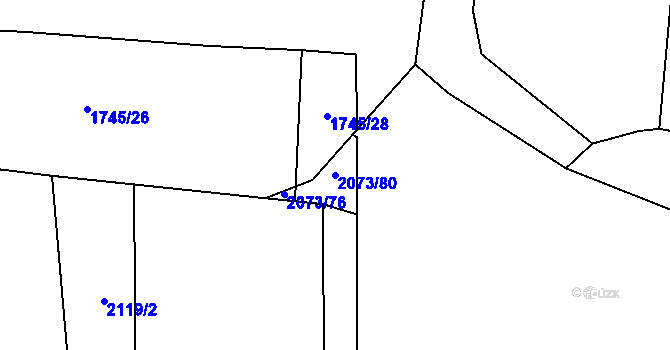 Parcela st. 2073/80 v KÚ Nýřany, Katastrální mapa