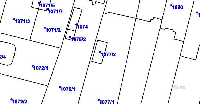 Parcela st. 1077/2 v KÚ Nýřany, Katastrální mapa