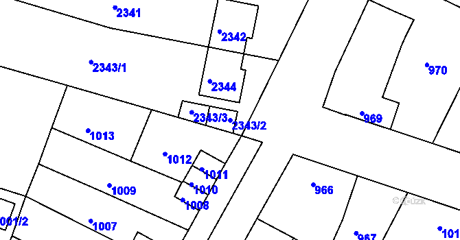 Parcela st. 2343/2 v KÚ Nýřany, Katastrální mapa