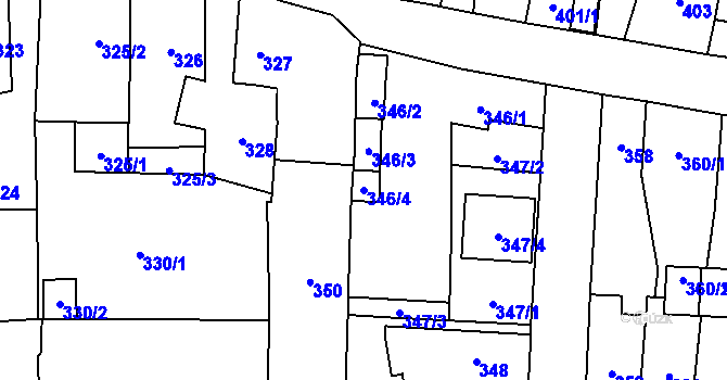 Parcela st. 346/4 v KÚ Nýřany, Katastrální mapa