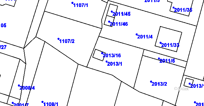 Parcela st. 2013/16 v KÚ Nýřany, Katastrální mapa