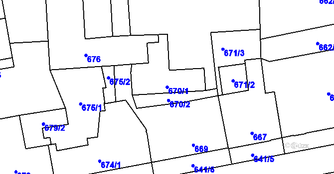 Parcela st. 670/1 v KÚ Nýřany, Katastrální mapa