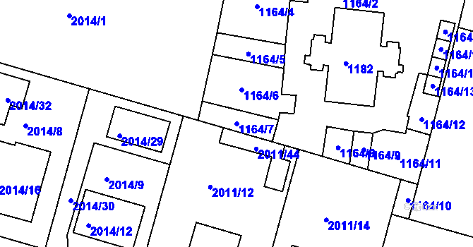 Parcela st. 1164/7 v KÚ Nýřany, Katastrální mapa