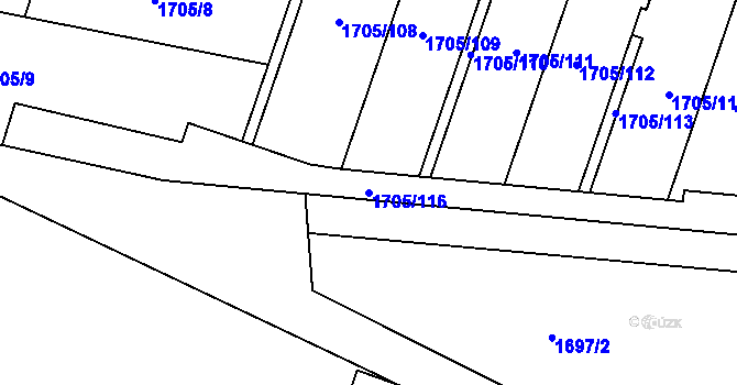 Parcela st. 1705/116 v KÚ Nýřany, Katastrální mapa