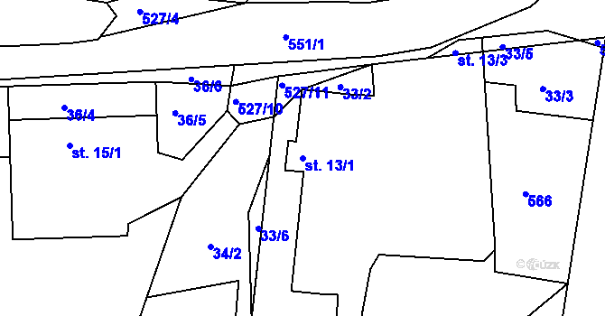 Parcela st. 13/1 v KÚ Občov, Katastrální mapa