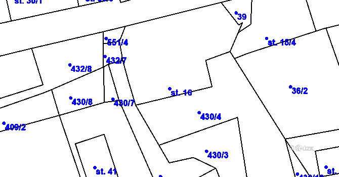 Parcela st. 16 v KÚ Občov, Katastrální mapa