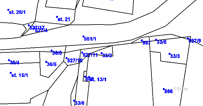 Parcela st. 33/2 v KÚ Občov, Katastrální mapa