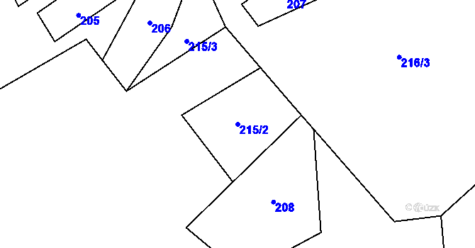 Parcela st. 215/2 v KÚ Žemličkova Lhota, Katastrální mapa